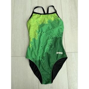 NWT Arena Spray Paint Light Drop Back MaxLife One Piece Swimsuit 36 Green Black